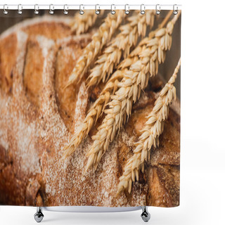 Personality  Close Up View Of Fresh Baked Bread With Spikelets Shower Curtains