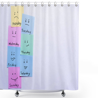Personality  Top View Of Cards With Day Names And Smileys With Various Emotions On White Background Shower Curtains