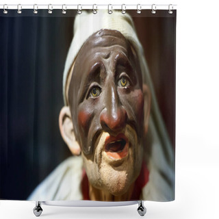 Personality  Close-up Of The Statue Of Pulcinello Head, Naples Symbol, Joker And Clown Shower Curtains