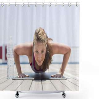 Personality  Girl Doing Plank Shower Curtains