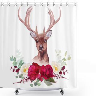 Personality  Deer And Elegant Autumn Horizontal Floral Bouquet Vector Design  Shower Curtains