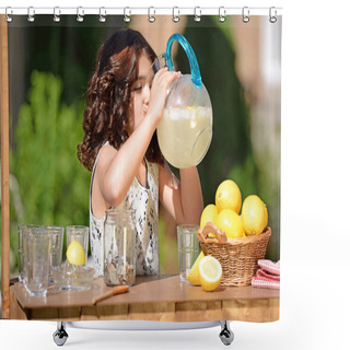 Personality  Little Girl Drinking From Lemonade Pitcher Shower Curtains