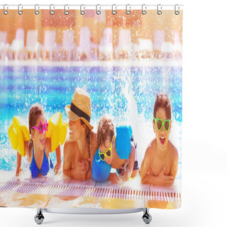 Personality  Happy Family In The Pool Shower Curtains
