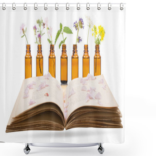 Personality  Bach Flowers Bottles Adn Book Homeopathy Medicine. Concept Shower Curtains