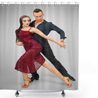 Personality  Latino Dancers In Action On Grey Shower Curtains