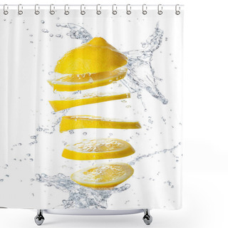 Personality  Sliced Lemon With Water On A White Isolated Background Shower Curtains