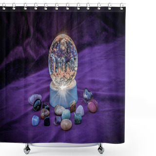 Personality  Close Up Of An Illuminated Paperweight Surrounded By Semi Precious Stones Shower Curtains