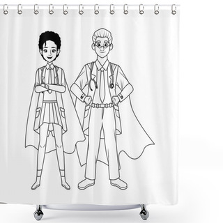 Personality  Super Doctors Couple With Hero Cloak Vs Covid19 Shower Curtains