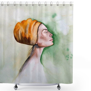 Personality  Watercokor Beautiful Girl Portrait In Turban. Eastern Illustration Shower Curtains