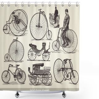 Personality  Vector Set Of Old Bicycles Shower Curtains