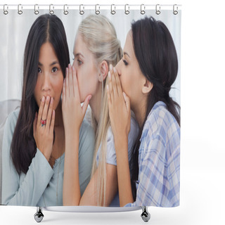 Personality  Two Friends Whispering Secrets To Surprised Brunette Shower Curtains
