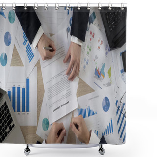 Personality  Man Signing Employment Agreement, HR Manager Hiring New Employee, Top View Shower Curtains