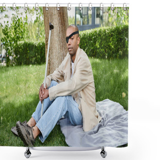 Personality  An African American Man With Myasthenia Gravis Syndrome Relaxing On A Blanket Shower Curtains