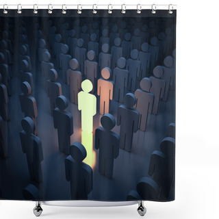 Personality  Stand Out From The Crowd And Different Concept , One Light Man Standing With Arms Wide Open With Other Shower Curtains