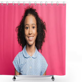 Personality  Smiling Cute Curly African American Kid Isolated On Pink Shower Curtains