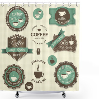 Personality  Vector Coffee Labels. Vintage Style Shower Curtains