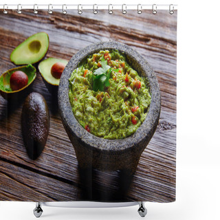 Personality  Avocado Guacamole On Molcajete Real Mexican Shower Curtains