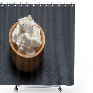 Personality  Traditional Mascarpone Cheese In Wooden Bowl On Concrete Background Shower Curtains