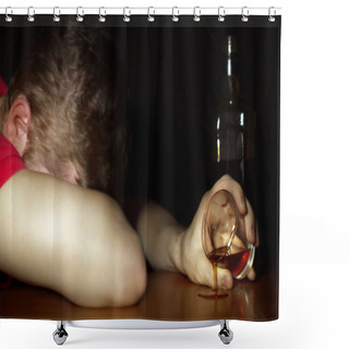 Personality  Drunk Man Asleep At A Table Shower Curtains