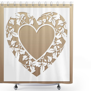 Personality  Openwork White Frame With Heart And Leaves. Laser Cutting Template. Shower Curtains