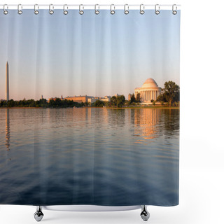 Personality  Jefferson Memorial And Washington Monument At Dusk During The Golden Hour Shower Curtains