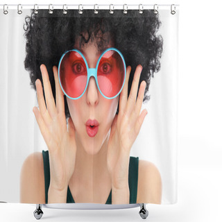 Personality  Woman With Black Afro And Sunglasses Shower Curtains
