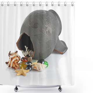 Personality  Broken Amphora With Seashells Shower Curtains