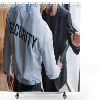 Personality   Partial View Of Guard Using Metal Detector  Shower Curtains