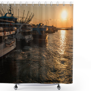 Personality  Boats On Sea Water With Sun In Sky During Sunset, Istanbul, Turkey  Shower Curtains