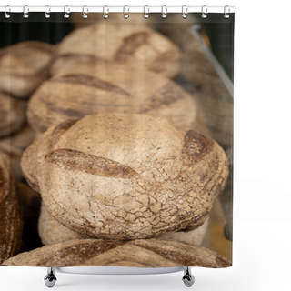 Personality  Fresh Breads In A Stand In A Bakery Shop Stand On A Street Market Shower Curtains