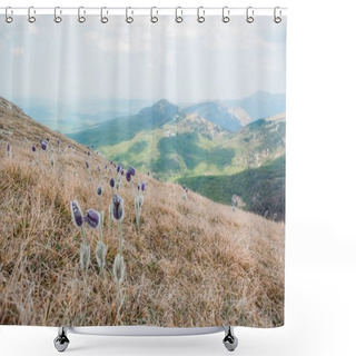 Personality  Beautiful Scenic View Of Spring Flowers And Mountains In Ukraine, Crimea, May 2013 Shower Curtains