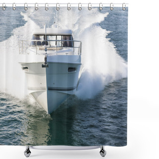 Personality  Fast Motor Boat Approaching Shower Curtains