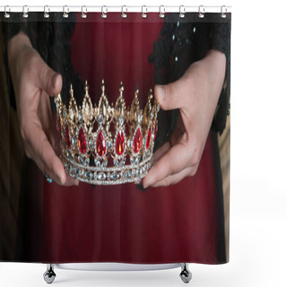 Personality  Crown With Red Gemstones In Hands Shower Curtains