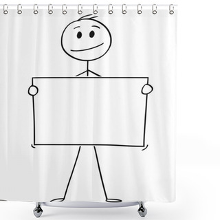 Personality  Cartoon Of Man Or Businessman Holding Empty Or Blank Sign Shower Curtains