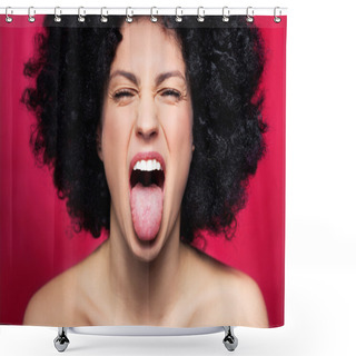 Personality  Woman With Afro Sticking Her Tongue Out Shower Curtains