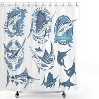 Personality  Marlin Fishing Icons Shower Curtains