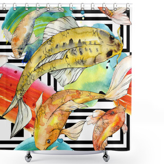 Personality  Watercolor Aquatic Underwater Colorful Tropical Fish Set. Red Sea And Exotic Fishes Inside: Golden Fish. Aquarelle Elements For Background, Texture, Wrapper Pattern. Shower Curtains