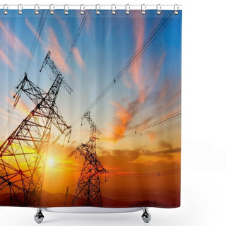 Personality  High Voltage Post.High-voltage Tower Sky Background. Shower Curtains