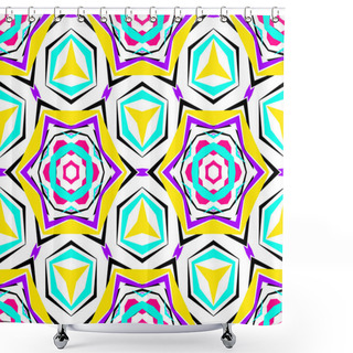 Personality  Kaleidoscopic Yellow Blue Flower Pattern Shower Curtains