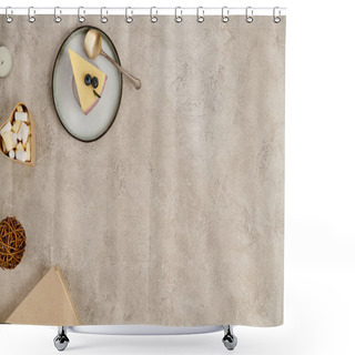 Personality  Christmas Pudding With Blueberries Near Marshmallows On Grey Textured Surface With Copy Space Shower Curtains