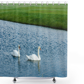 Personality  Swans Swimming In Pond  Shower Curtains