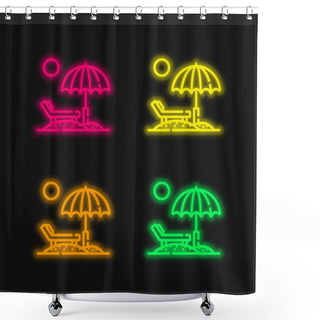 Personality  Beach Four Color Glowing Neon Vector Icon Shower Curtains
