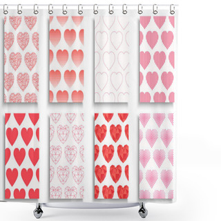 Personality  Collection Of Romantic Posters, Greeting Cards, Invitations, Banners, Covers, Flyers With Hearts Prints And Patterns. 14th February Postcards - Stylish Cute Geometric Design. Shower Curtains