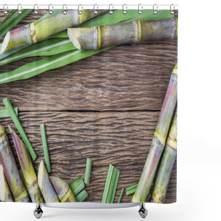 Personality  Close Up Sugarcane On Wood Background Close Up Shower Curtains