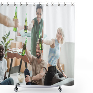 Personality  Smiling Multicultural Friends Cheering With Bottles Of Beer  Shower Curtains