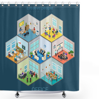 Personality  Flat Isometric Office Interior Room Shower Curtains