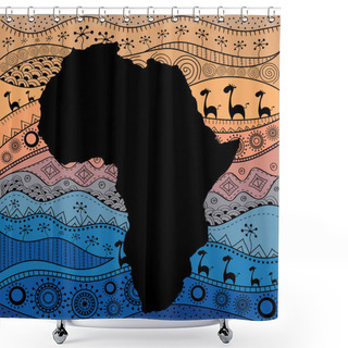 Personality  Textured Vector Map Of Africa. Hand-drawn Ethno Pattern, Tribal Background. Vector Illustration. Abstract Colored Background Shower Curtains