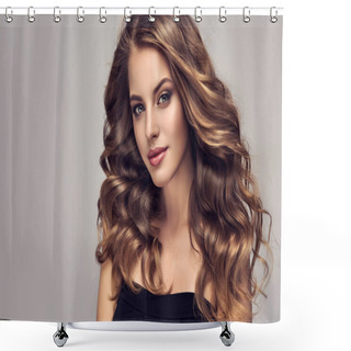Personality   Girl With Long  And   Shiny Curly Hair  Shower Curtains