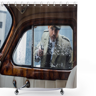 Personality  Dangerous Mafioso Aiming Gun And Looking Into Retro Car Shower Curtains