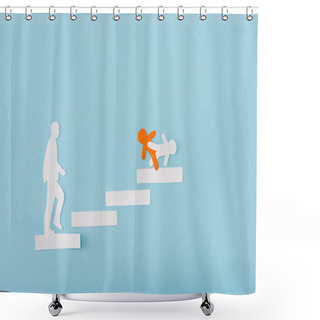 Personality  Top View Of Paper Orange And White Men On Career Ladder On Blue  Shower Curtains